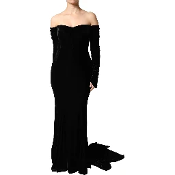 Black Off Shoulder Bodycon Long Gown Dress