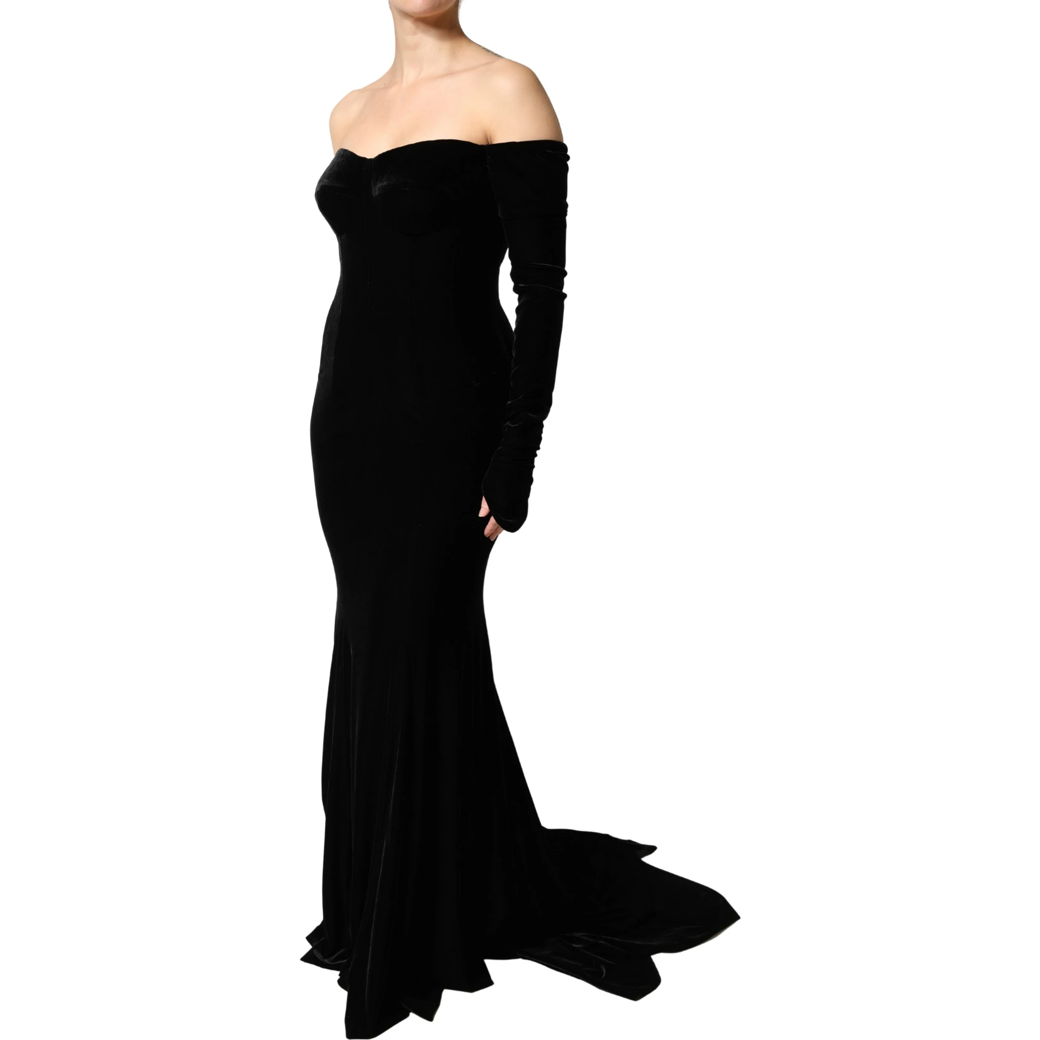 Black Off Shoulder Bodycon Long Gown Dress