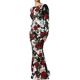 Black Floral Viscose Bodycon Long Gown Dress