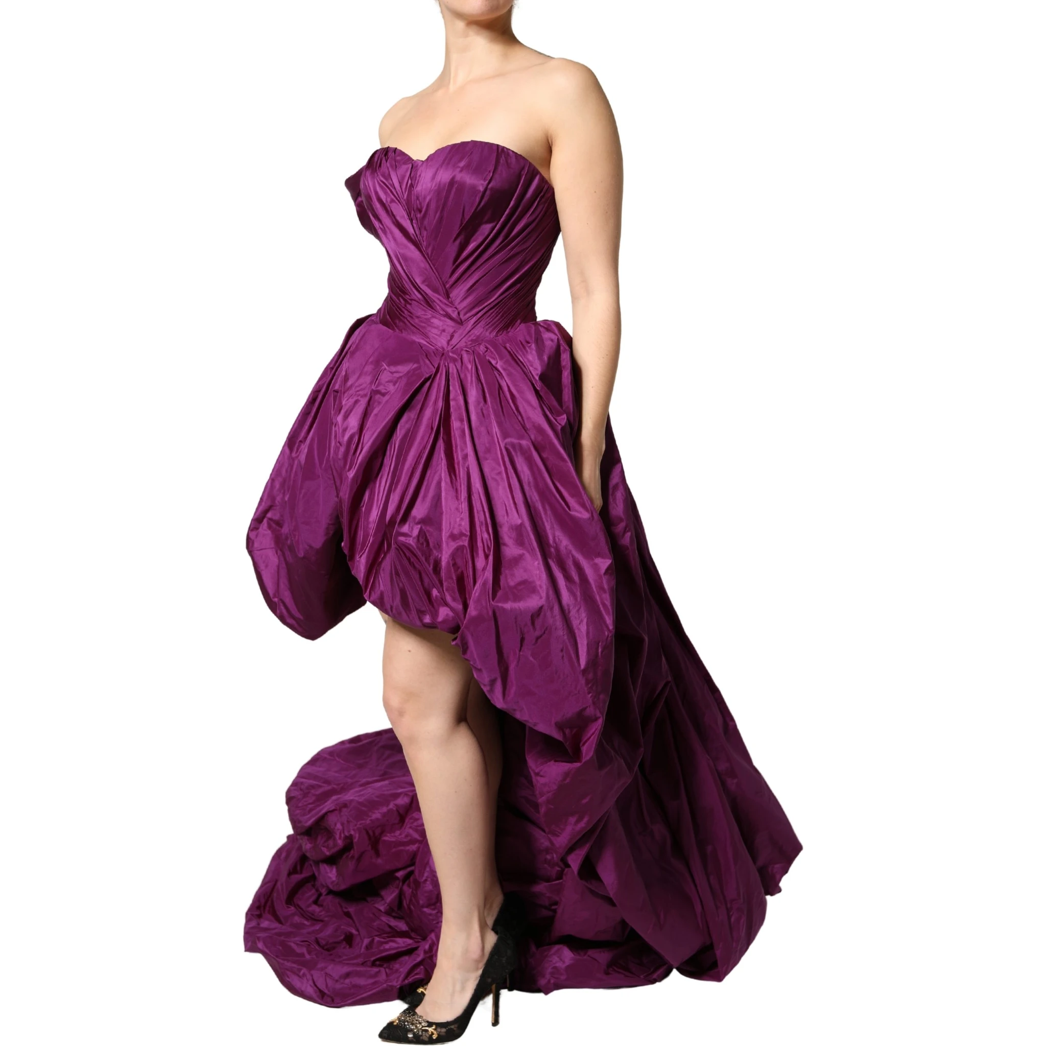 Purple Strapless A-line Asymmetric Dress