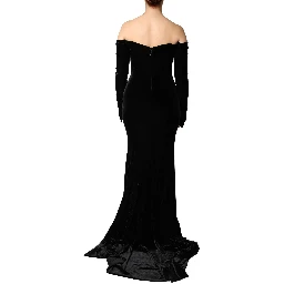 Black Off Shoulder Bodycon Long Gown Dress