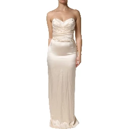 White Satin Strapless Sheath Maxi Dress