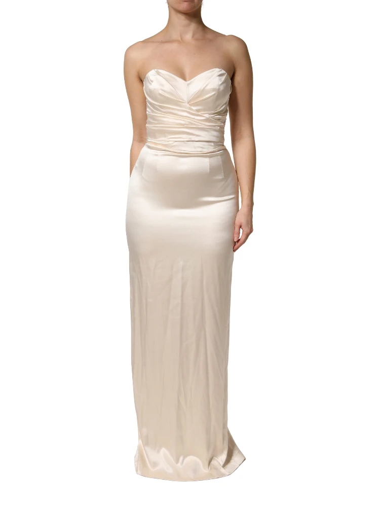 White Satin Strapless Sheath Maxi Dress