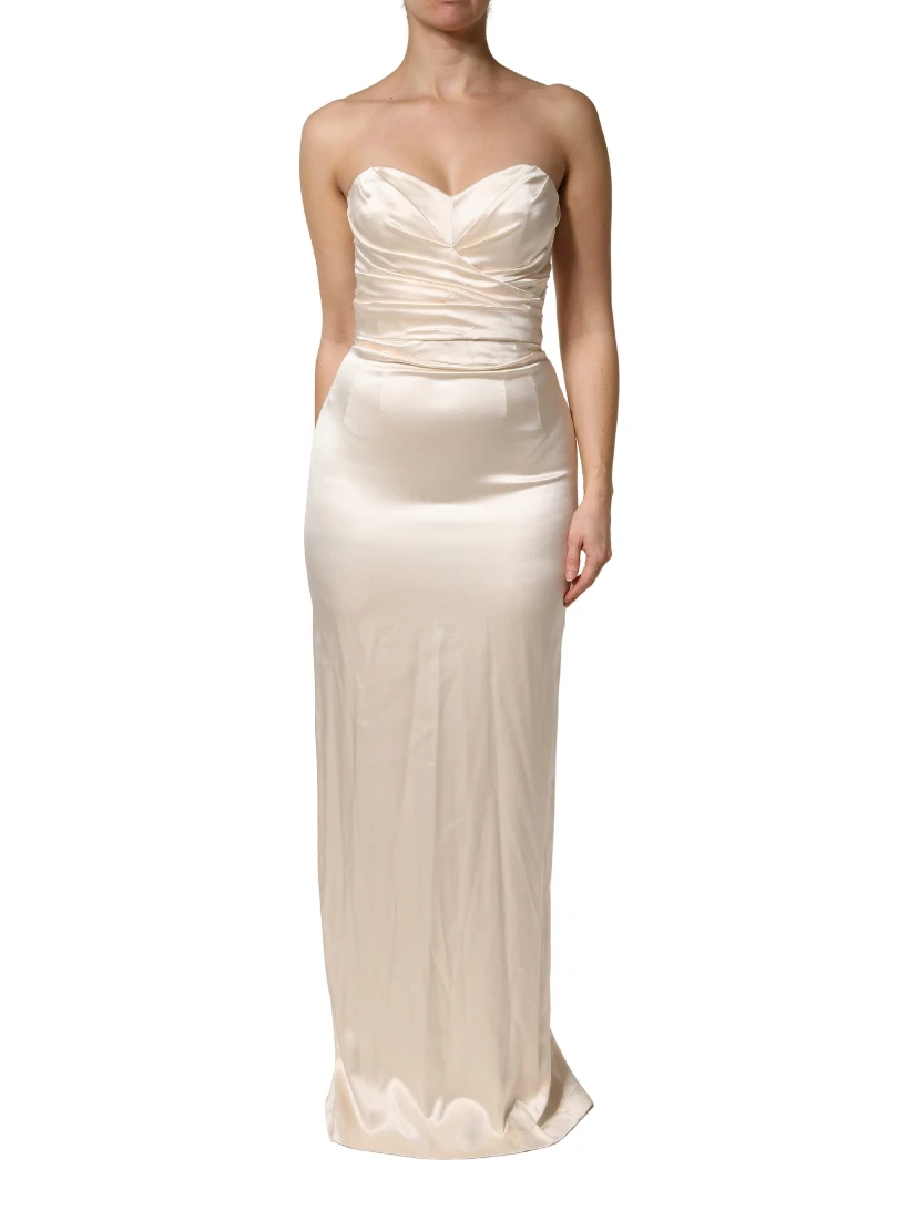 White Satin Strapless Sheath Maxi Dress