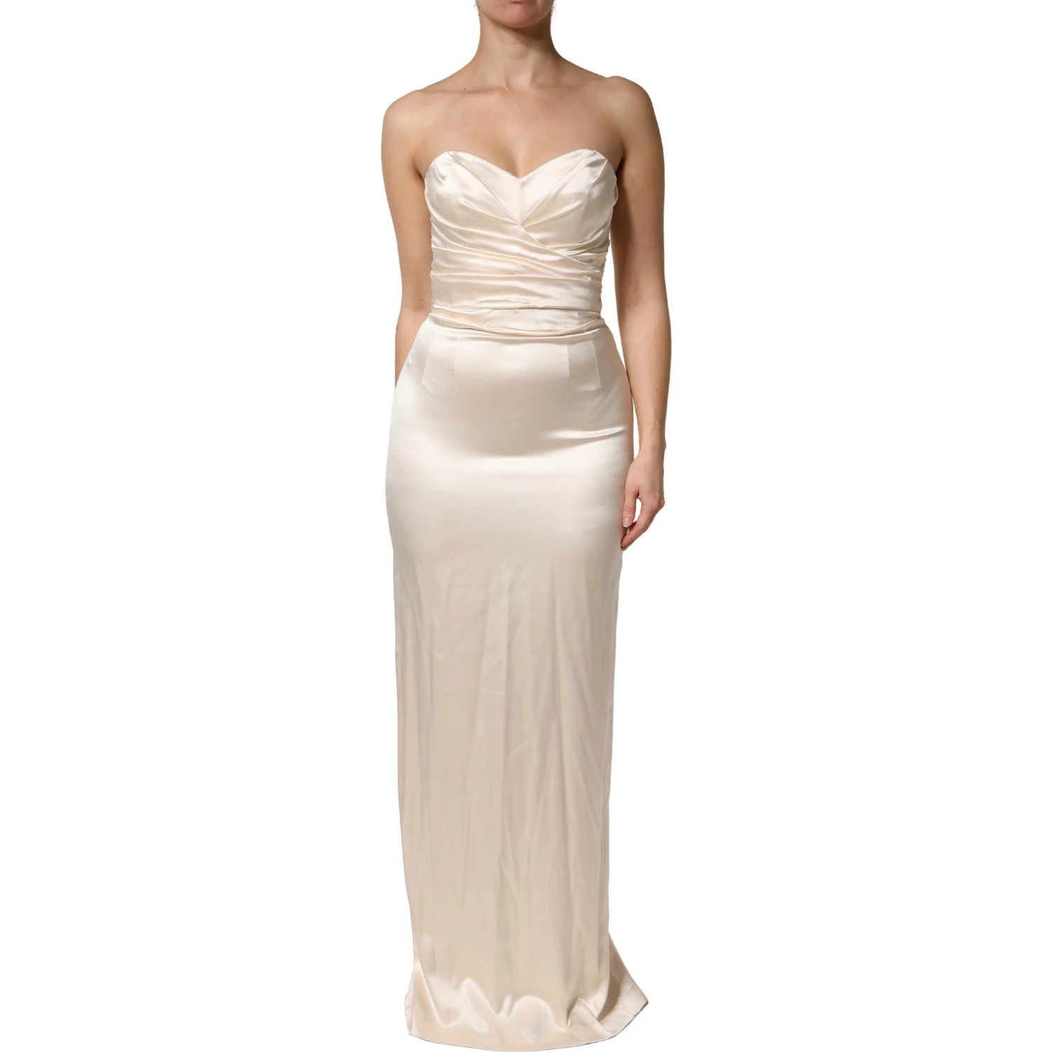 White Satin Strapless Sheath Maxi Dress