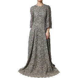 Gray Lace Long Sleeves Cotton Maxi Dress