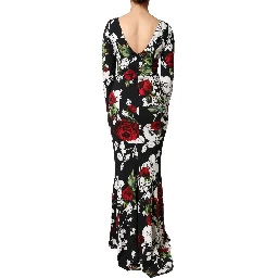 Black Floral Viscose Bodycon Long Gown Dress