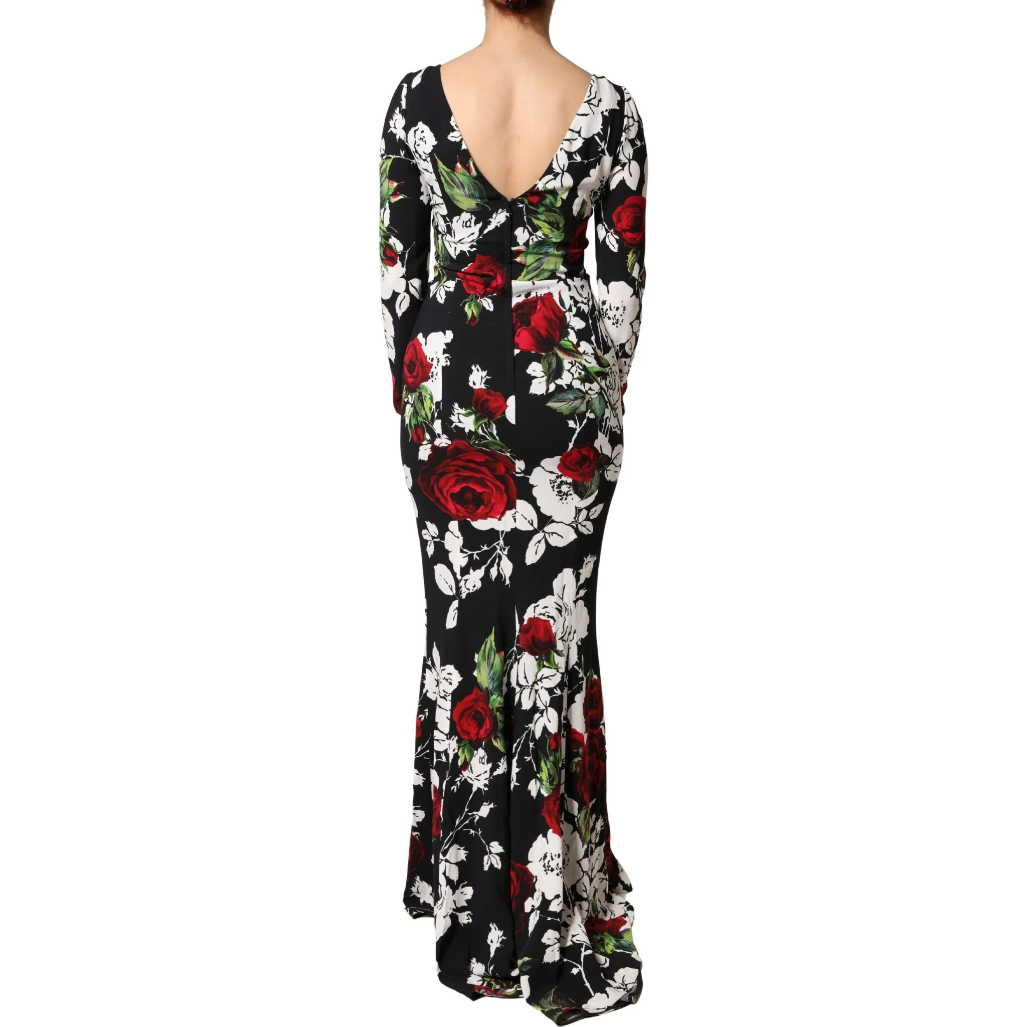 Black Floral Viscose Bodycon Long Gown Dress