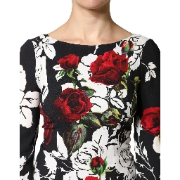 Black Floral Viscose Bodycon Long Gown Dress