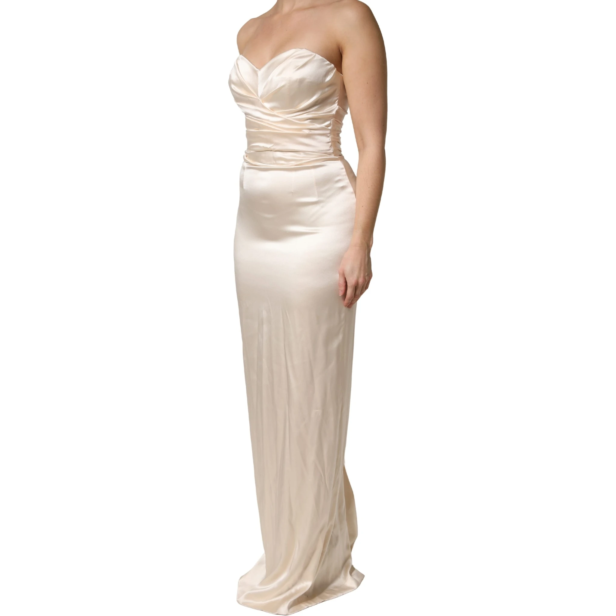 White Satin Strapless Sheath Maxi Dress