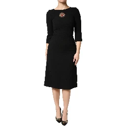 Black Wool Sacred Heart Patch Midi Dress