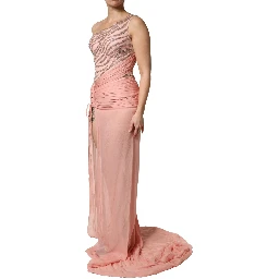 Pink Embellished One Shoulder Maxi Dress