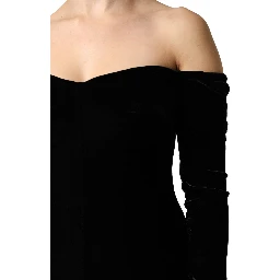 Black Off Shoulder Bodycon Long Gown Dress