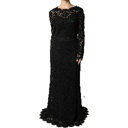 Black Lace Long Sleeves Cotton Maxi Dress