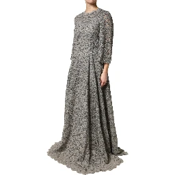 Gray Lace Long Sleeves Cotton Maxi Dress
