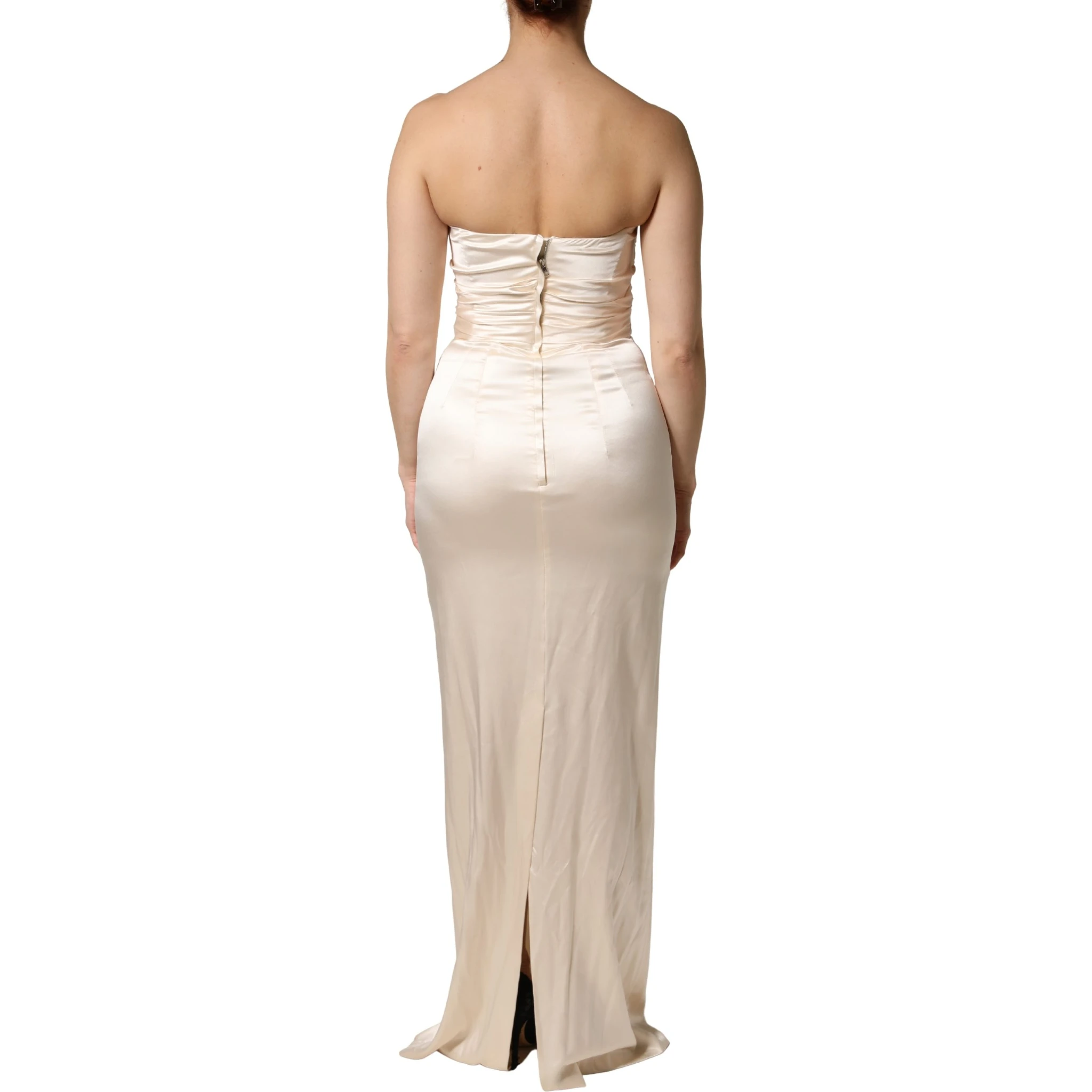 White Satin Strapless Sheath Maxi Dress