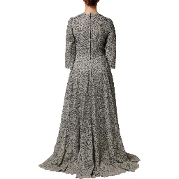 Gray Lace Long Sleeves Cotton Maxi Dress