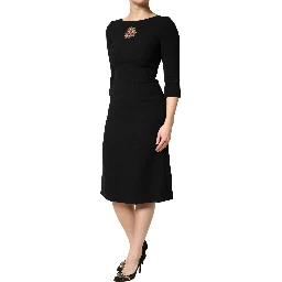 Black Wool Sacred Heart Patch Midi Dress