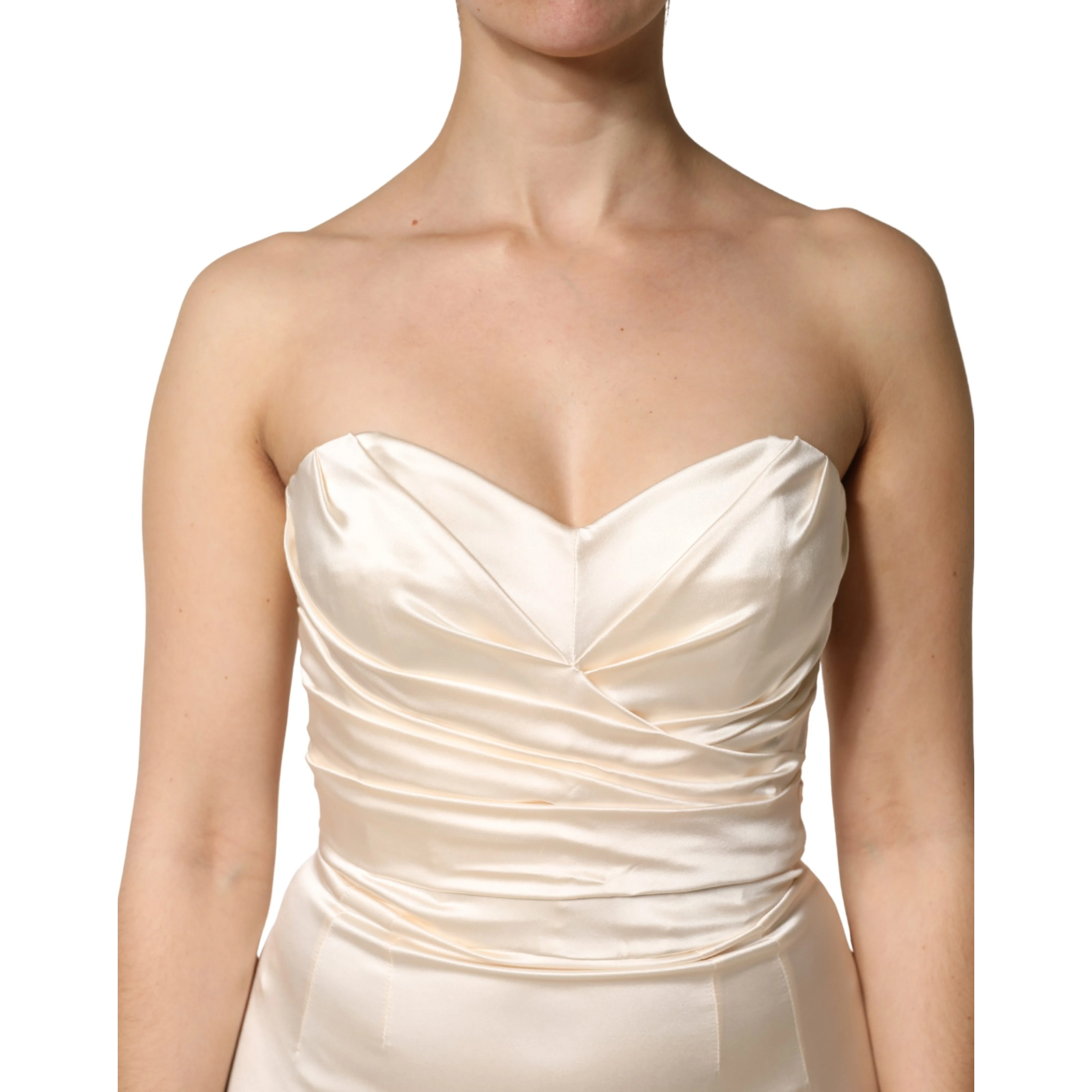 White Satin Strapless Sheath Maxi Dress