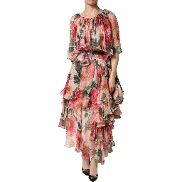 Multicolor Floral Silk Layered Maxi Dress