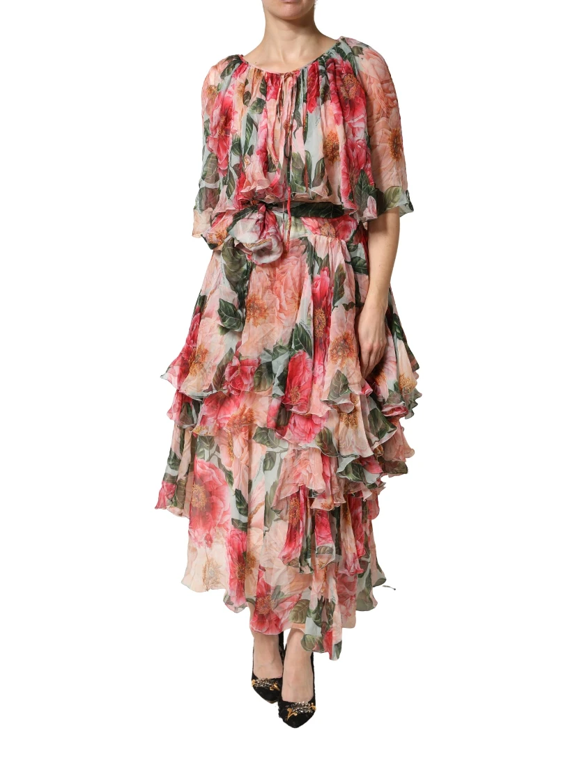 Multicolor Floral Silk Layered Maxi Dress