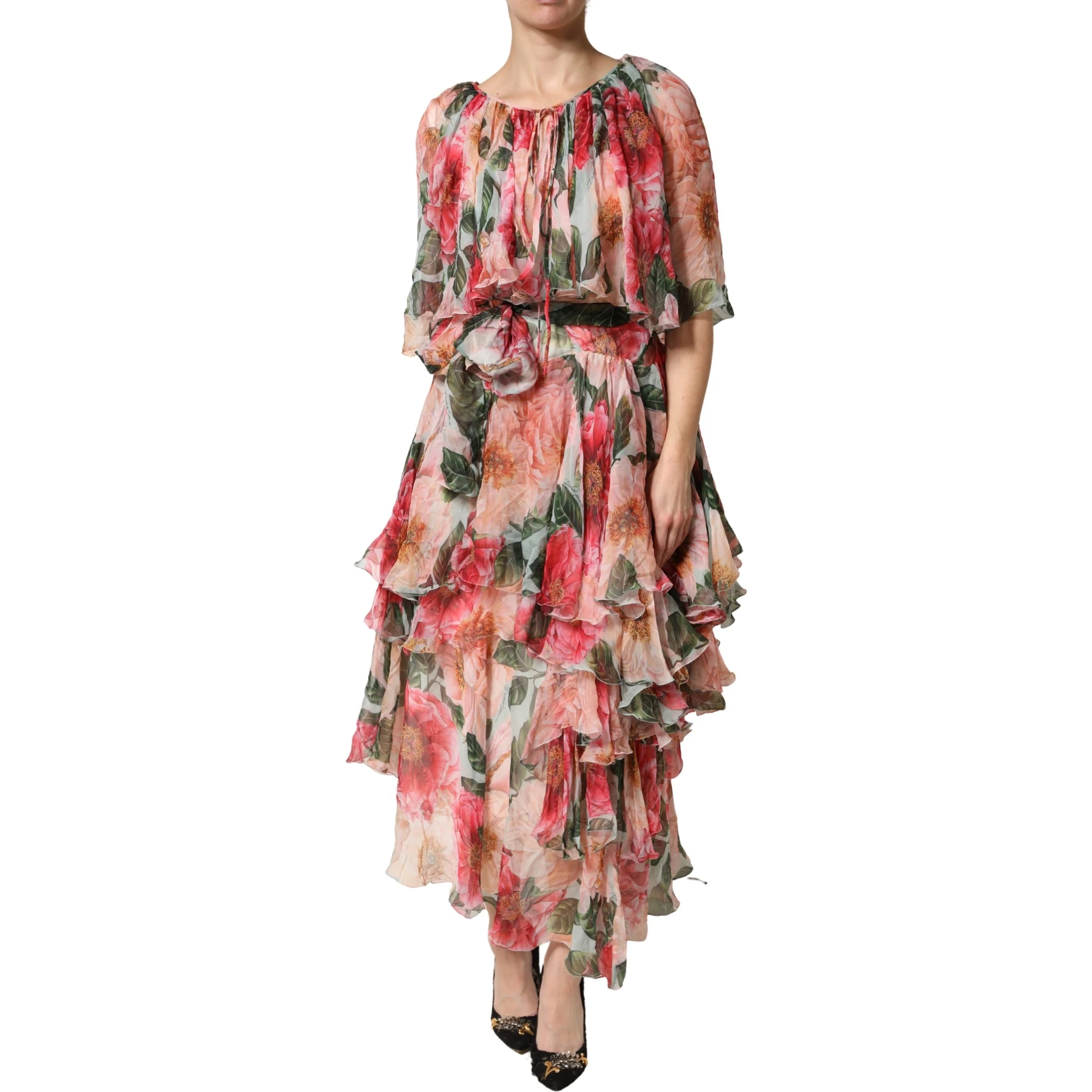 Multicolor Floral Silk Layered Maxi Dress