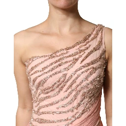 Pink Embellished One Shoulder Maxi Dress