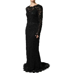Black Lace Long Sleeves Cotton Maxi Dress