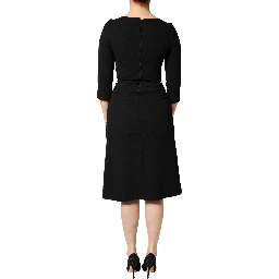 Black Wool Sacred Heart Patch Midi Dress
