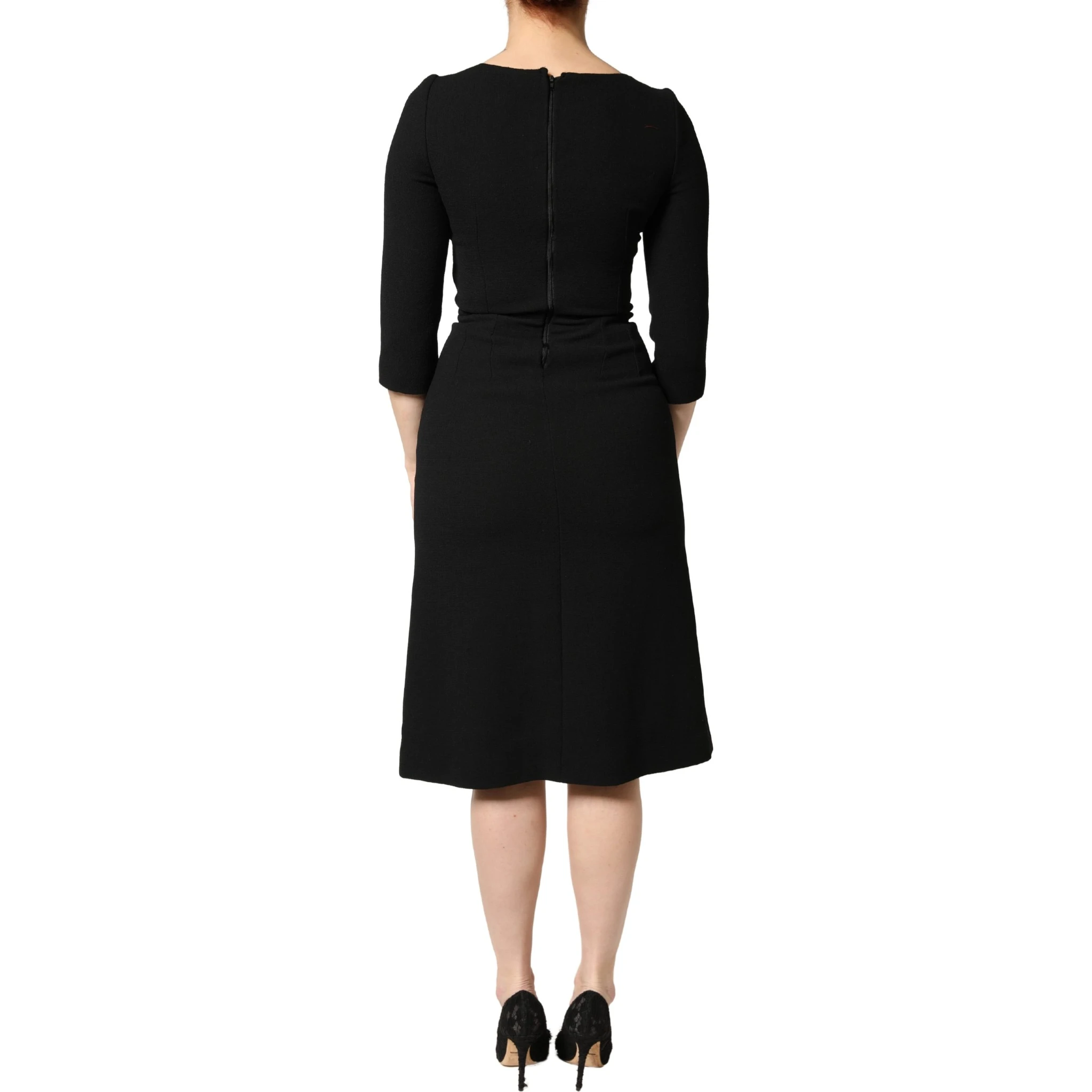 Black Wool Sacred Heart Patch Midi Dress