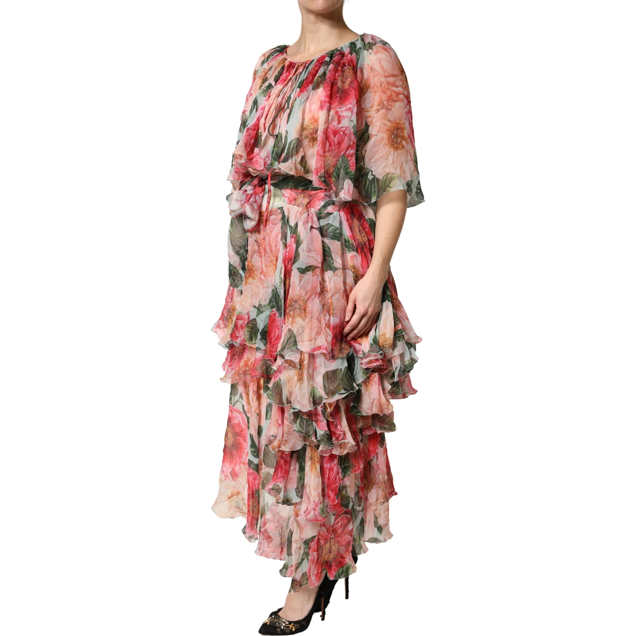 Multicolor Floral Silk Layered Maxi Dress