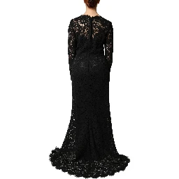 Black Lace Long Sleeves Cotton Maxi Dress