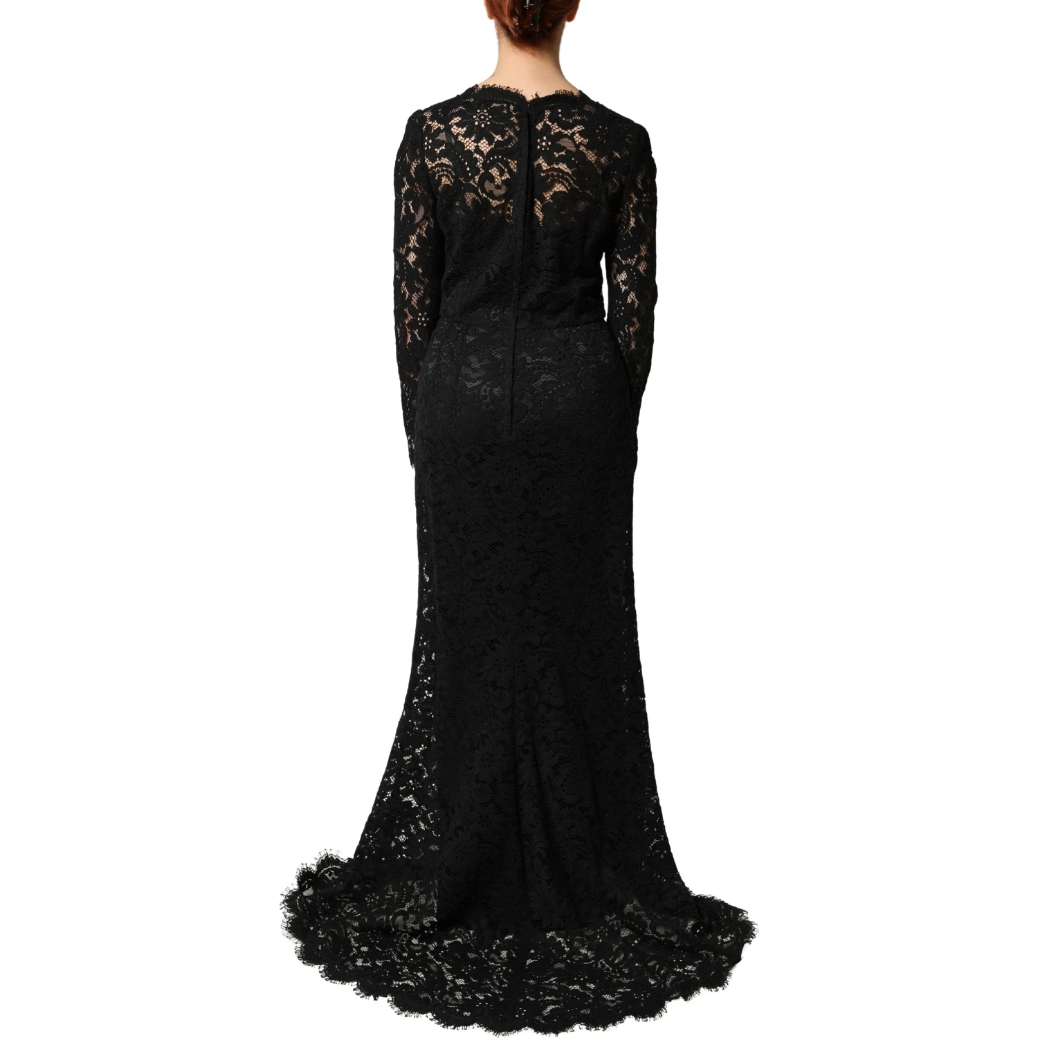 Black Lace Long Sleeves Cotton Maxi Dress