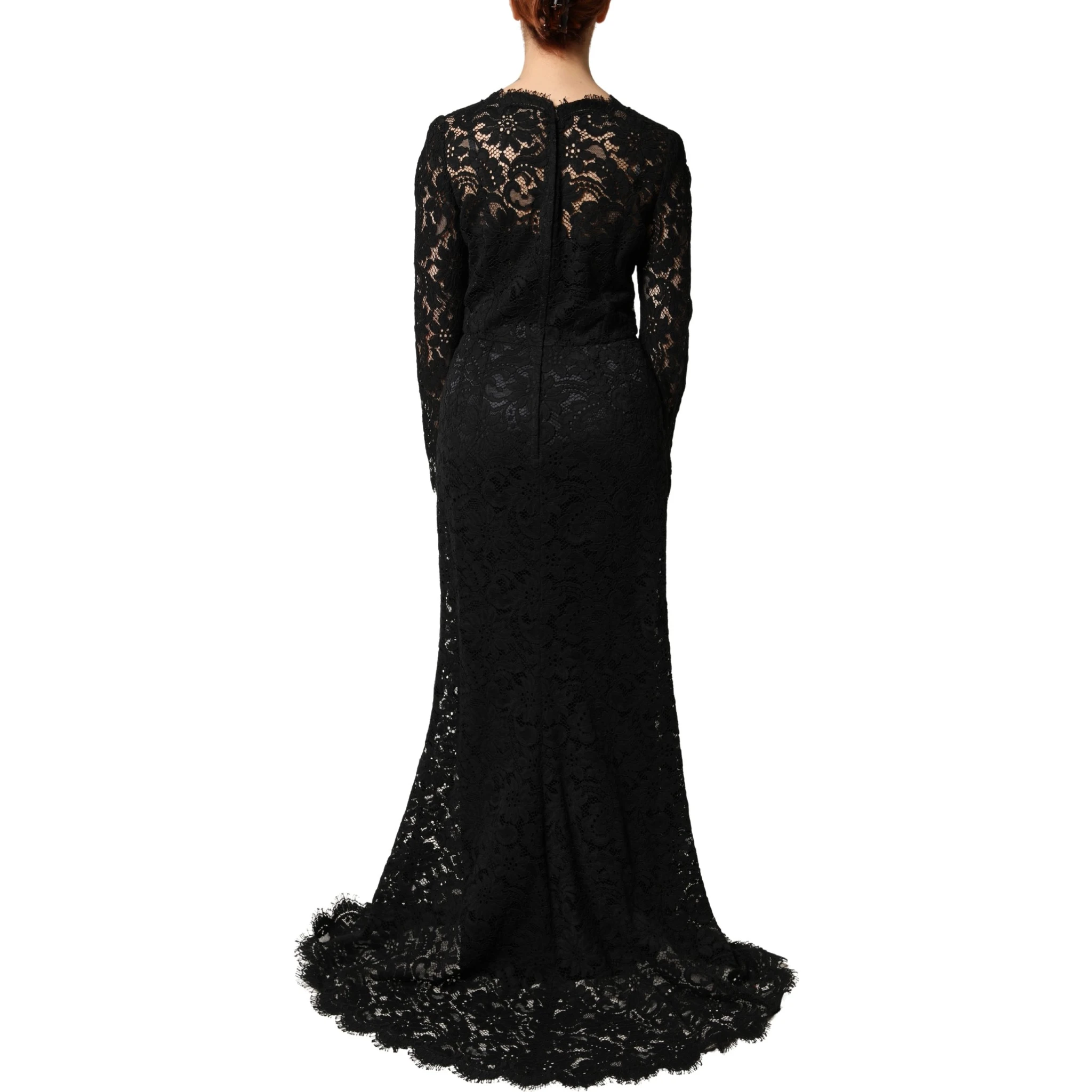 Black Lace Long Sleeves Cotton Maxi Dress