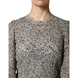 Gray Lace Long Sleeves Cotton Maxi Dress
