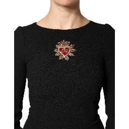 Black Wool Sacred Heart Patch Midi Dress