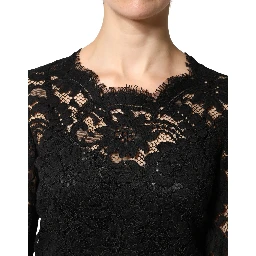Black Lace Long Sleeves Cotton Maxi Dress