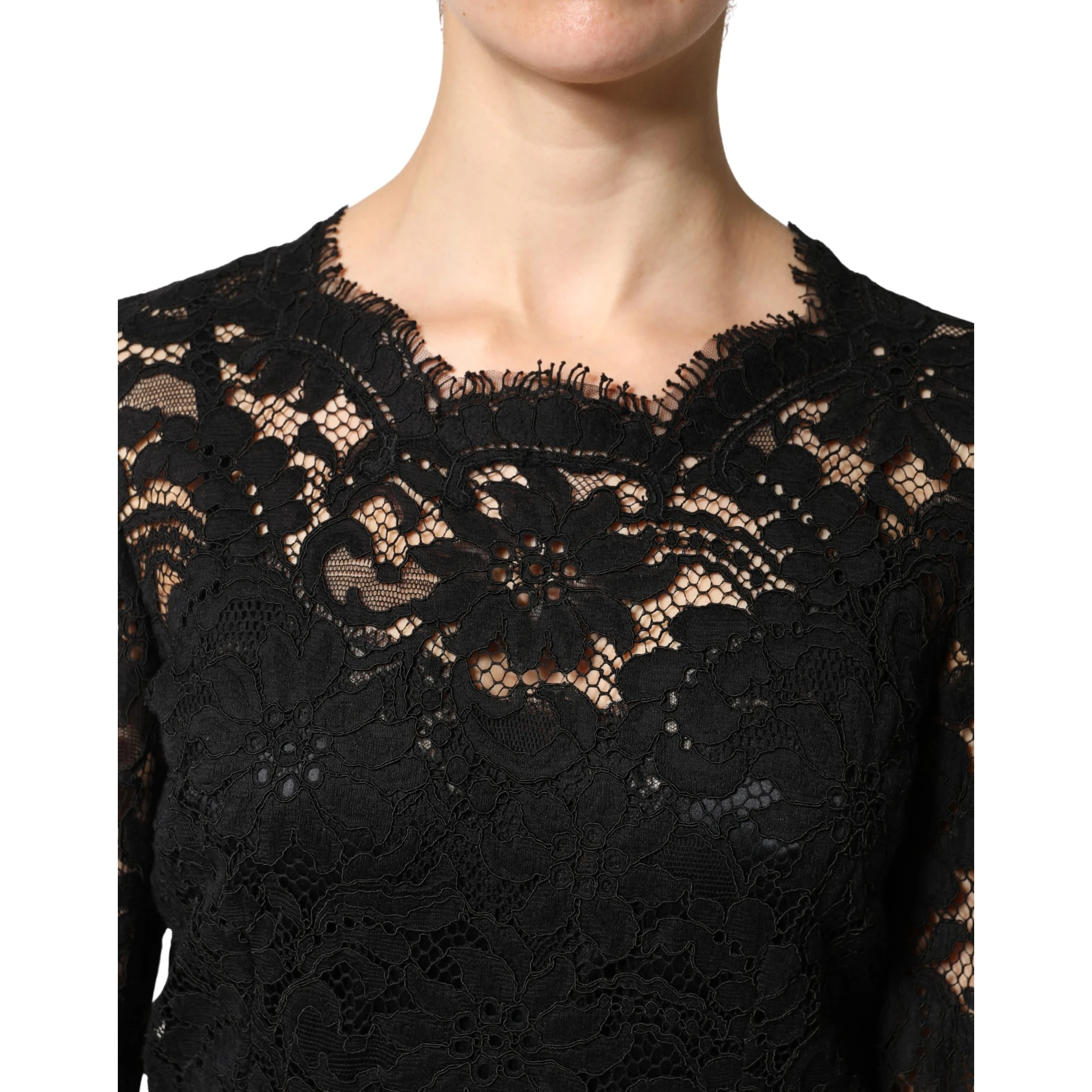 Black Lace Long Sleeves Cotton Maxi Dress