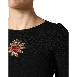 Black Wool Sacred Heart Patch Midi Dress