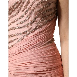 Pink Embellished One Shoulder Maxi Dress