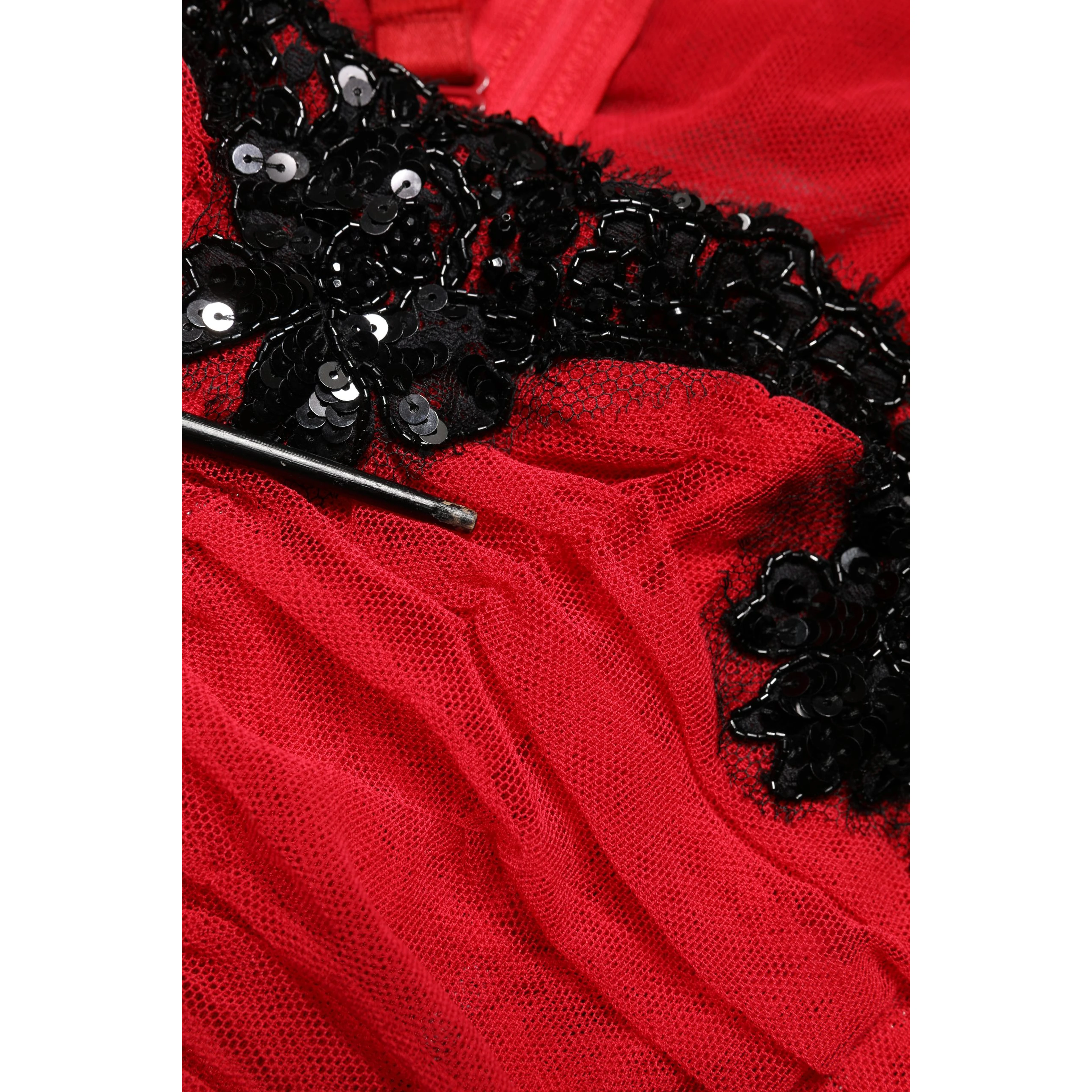 Red Mesh Trim Bodycon Sheath Midi Dress