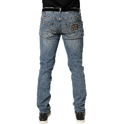 Blue Embellished Loose Cotton Men Denim Jeans