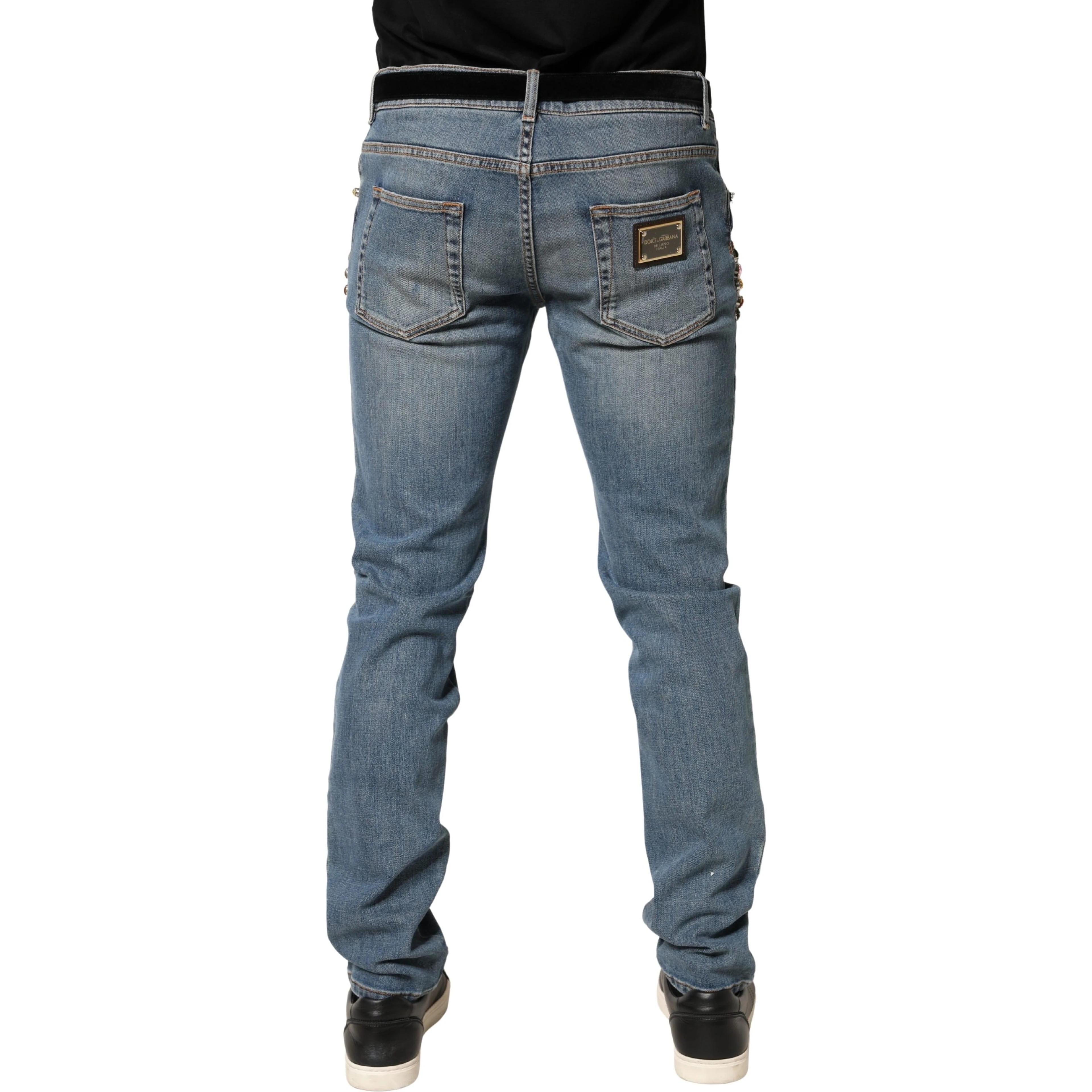 Blue Embellished Loose Cotton Men Denim Jeans