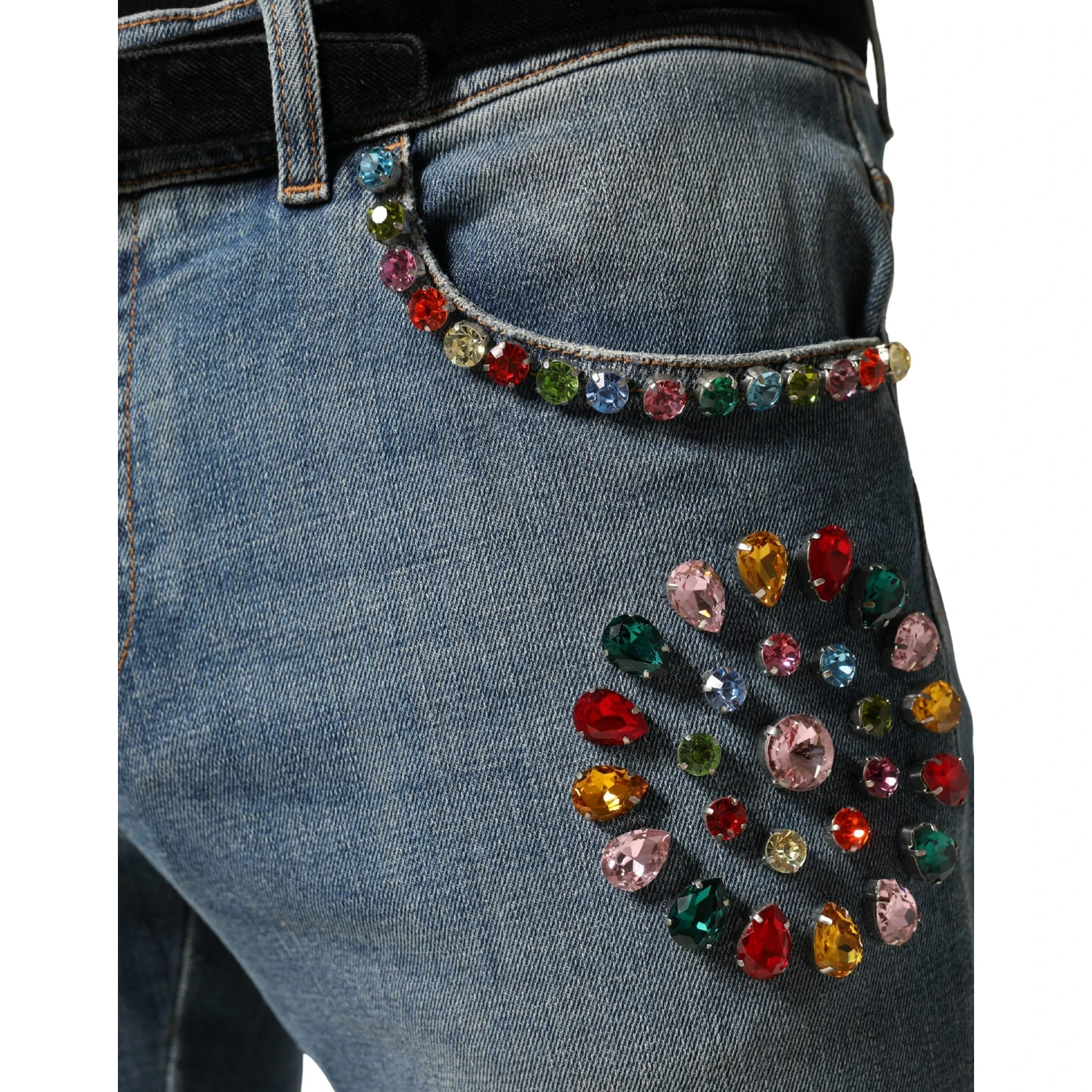 Blue Embellished Loose Cotton Men Denim Jeans