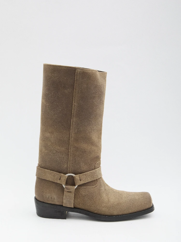 High biker boots in suede