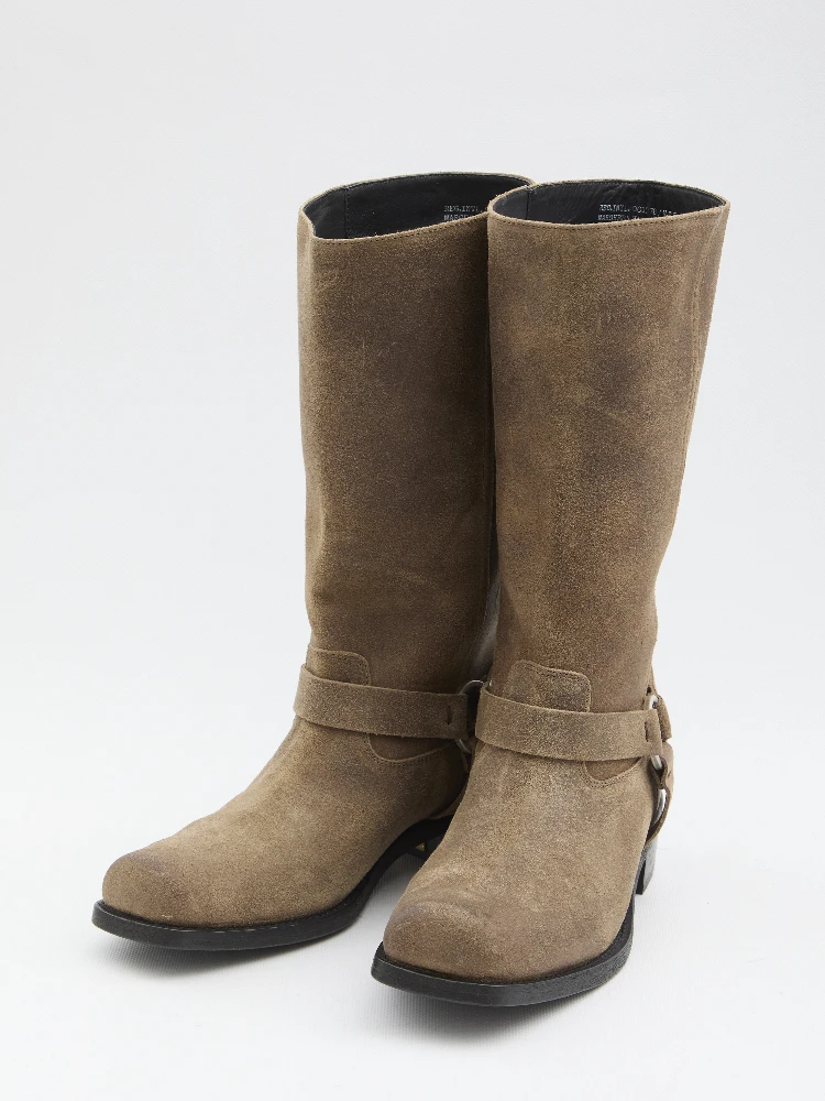 High biker boots in suede alternative