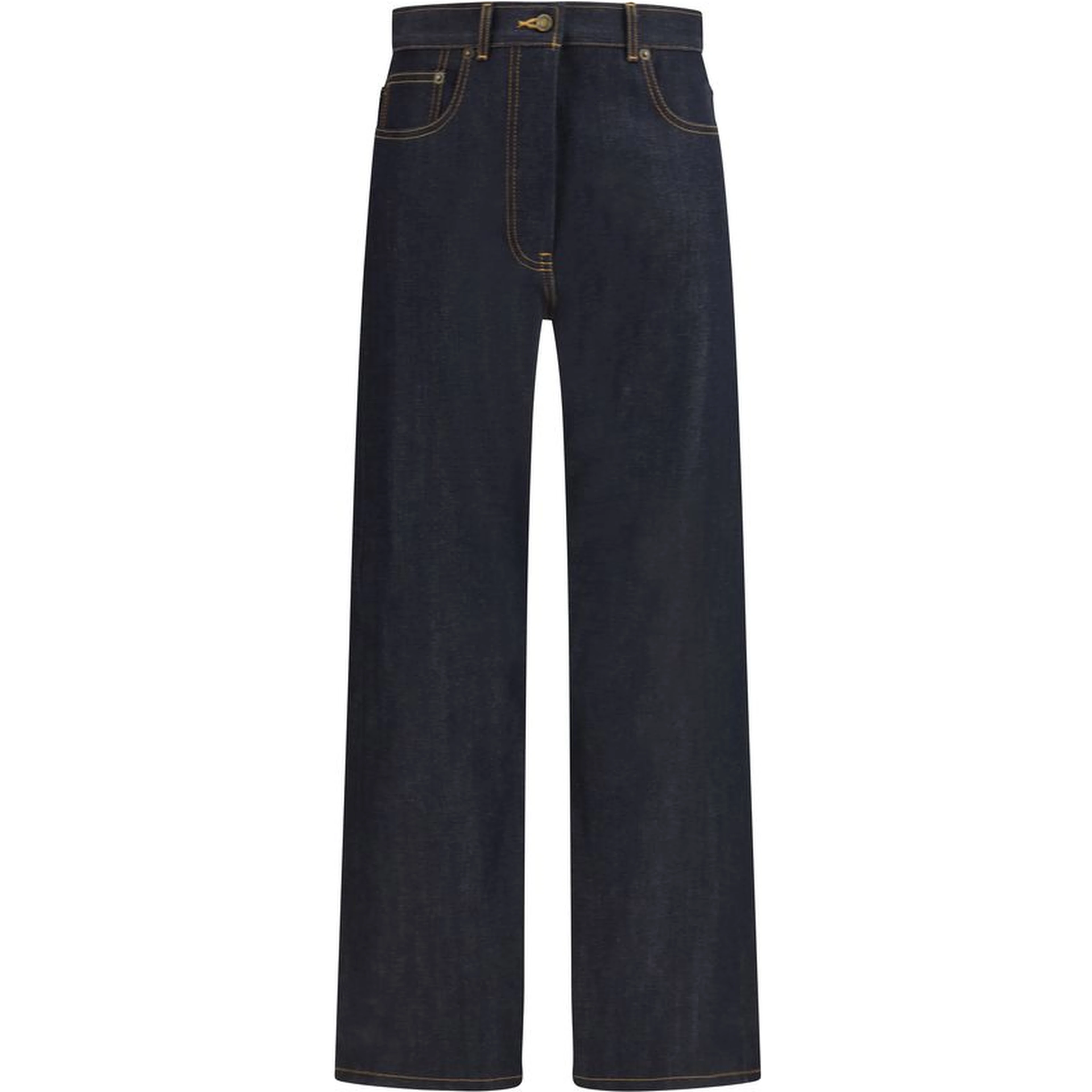 Blue Cotton Straight-Leg Jeans