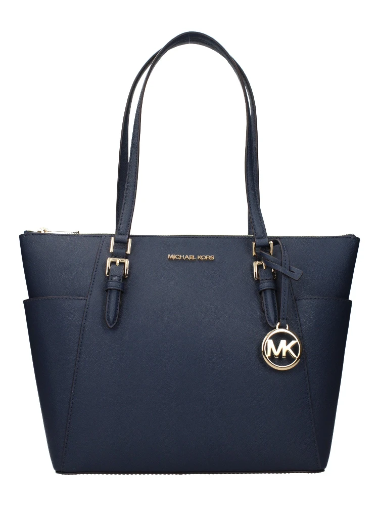 حقيبة كتف من الجلد الأزرق