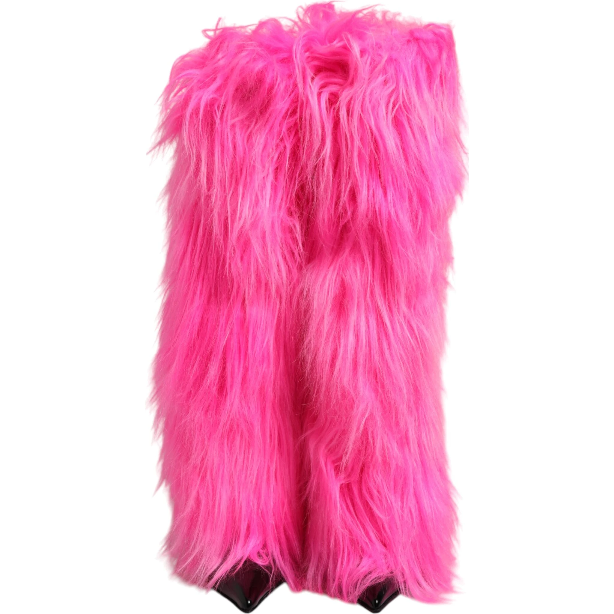 Pink Faux Fur Leather High Heels Boots Shoes