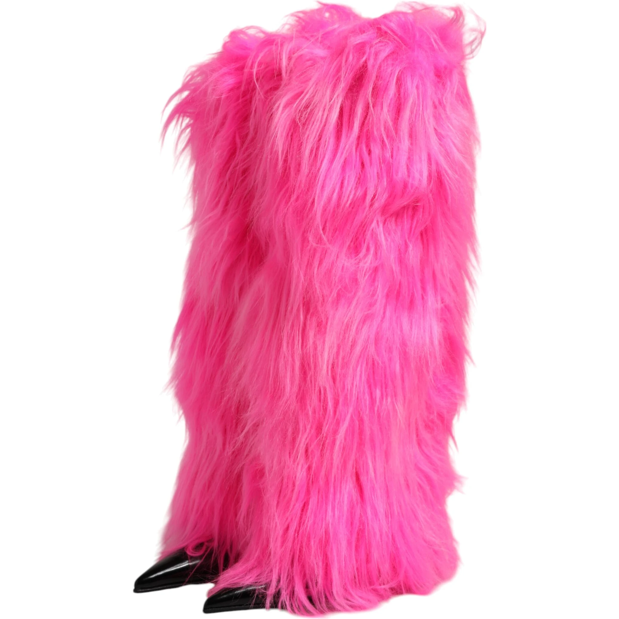 Pink Faux Fur Leather High Heels Boots Shoes